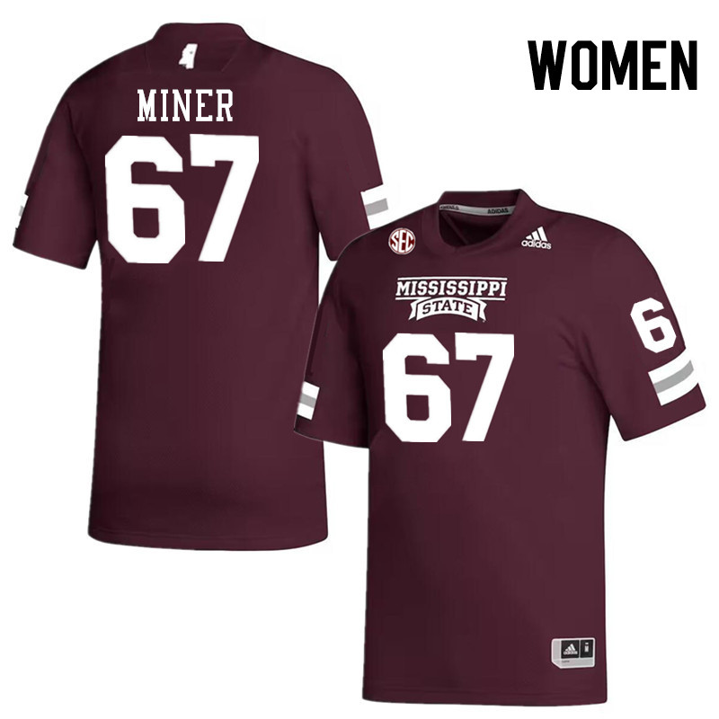 Women #67 Ethan Miner Mississippi State Bulldogs College Football Jerseys Stitched-Maroon